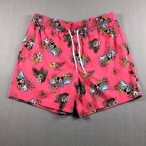 Disney Mickey Mouse Mens SZ L Swim Trunk Pink Hawaiian Print 17"‎ Length Unlined